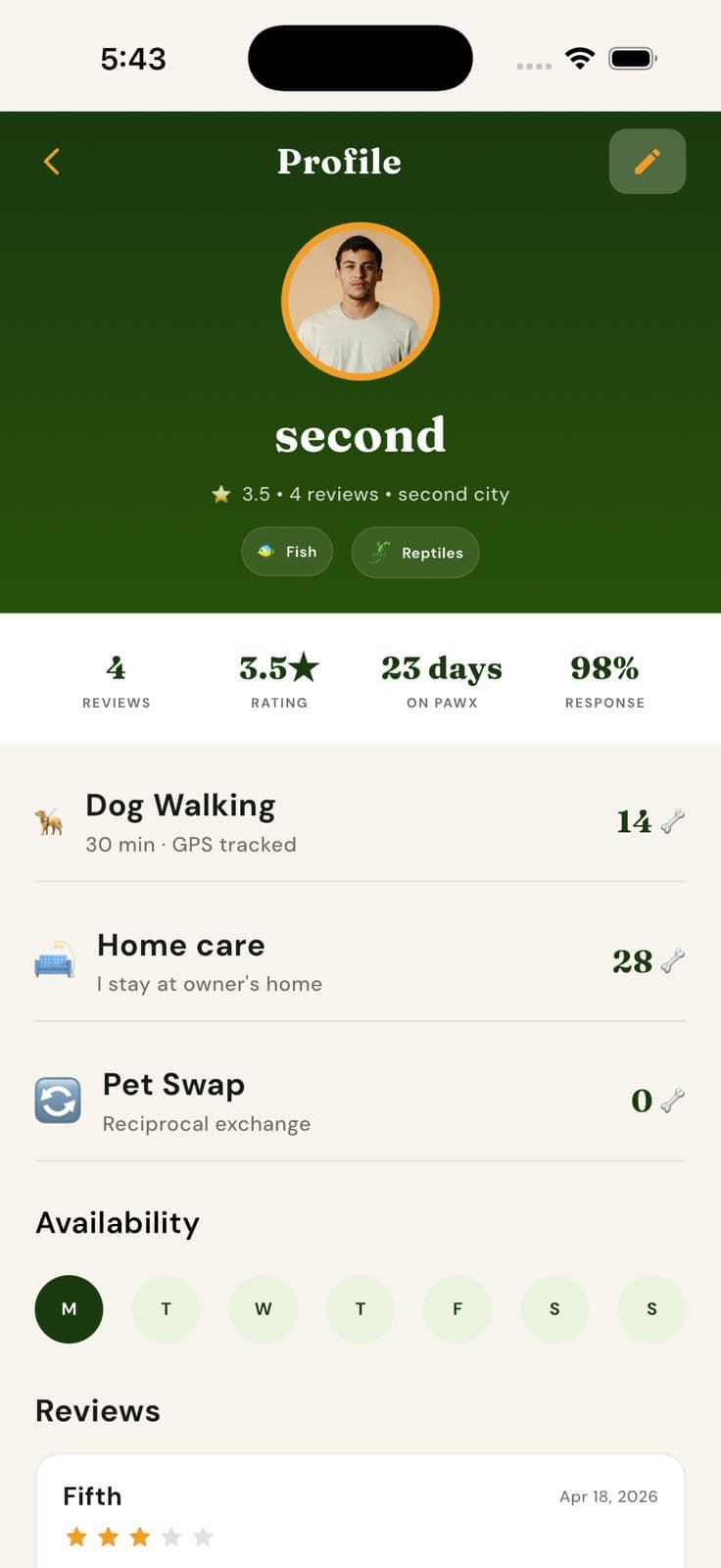 PawXchange sitter profile